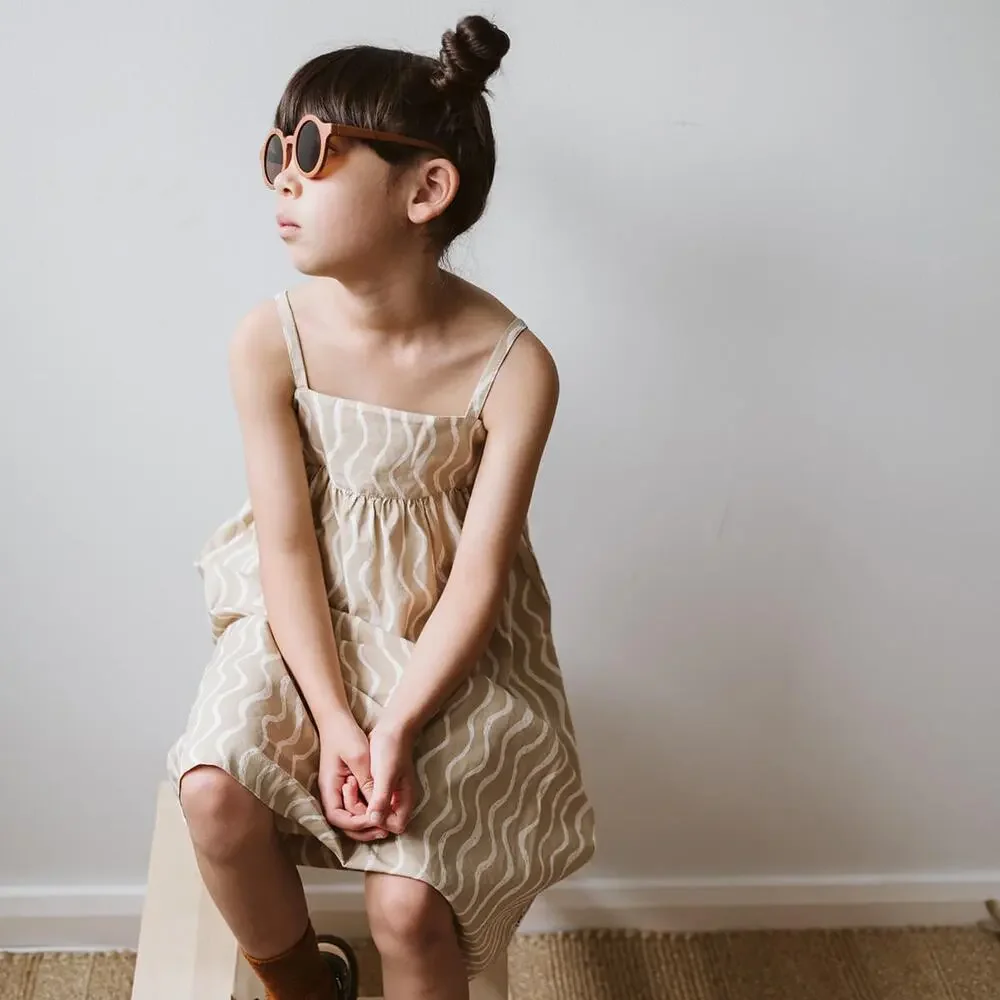 Beau Loves Wiggle Print Organic Cotton Stella Dress in Caramel sz 10/11